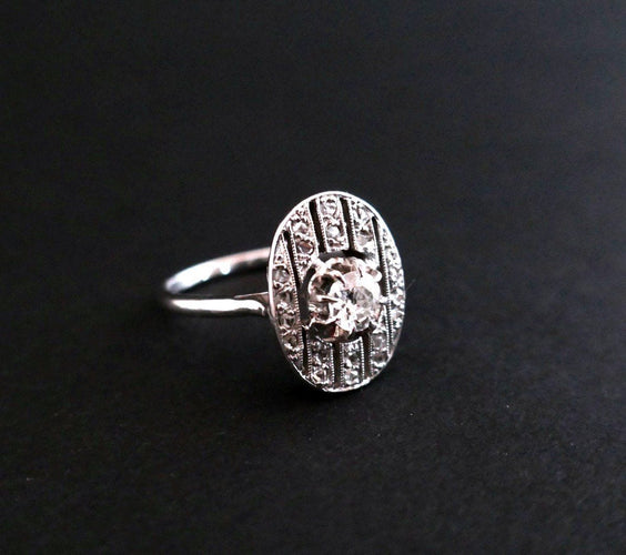 Bague 52 Bague Art Déco Diamants, Or Blanc 58 Facettes