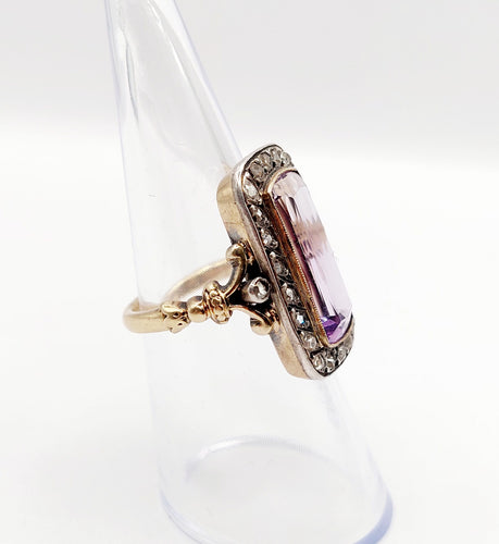 Bague 52.5 Bague marquise victorienne améthyste et diamants taille rose en or 18k et argent 58 Facettes A06427