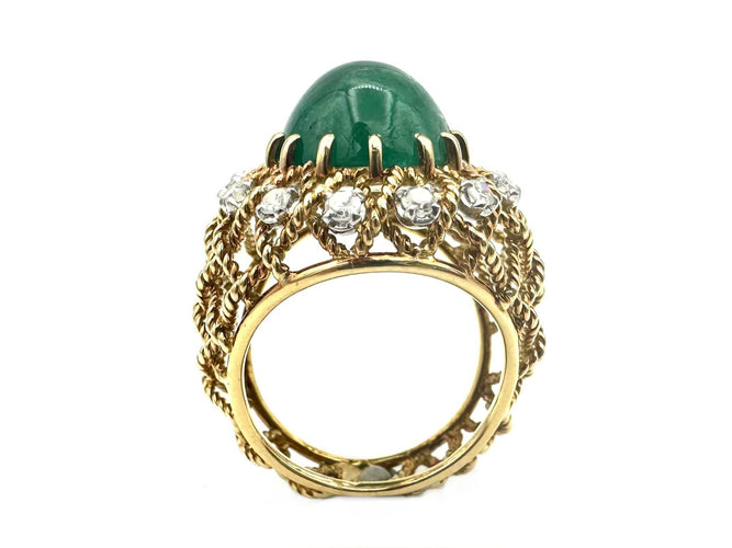 Bague 53 GÜBELIN. Bague vintage or. émeraude 10ct et diamants 58 Facettes