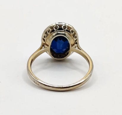 Bague 50.5 Bague Pompadour deux ors ornée d'une pierre bleue et de diamants 58 Facettes