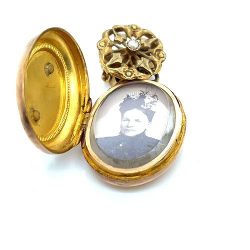 Pendentif Pendentif Porte Photo Napoléon III Or Jaune Turquoise Perles 58 Facettes