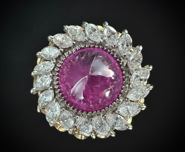 Bague 54.5 Bague or jaune et or blanc, rubis, diamants 58 Facettes