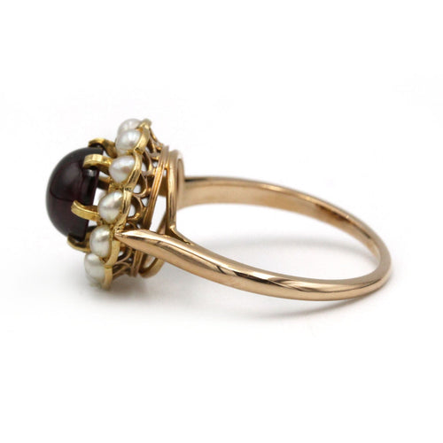 Bague 54 Bague - Or jaune, grenat et perles 58 Facettes 1217
