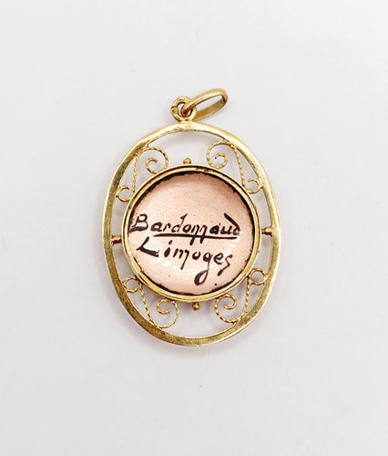 Pendentif Pendentif art nouveau plaque émaillée jeune fille en or 18k Limoges 58 Facettes A06401