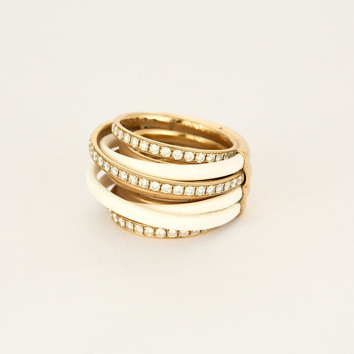 Bague 53 DE GRISOGONO - Bague Allegra en or rose céramique blanche et diamants 58 Facettes