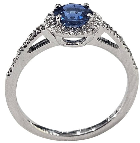 Bague 52 Bague halo en or blanc avec saphir naturel et diamants 58 Facettes Q408B