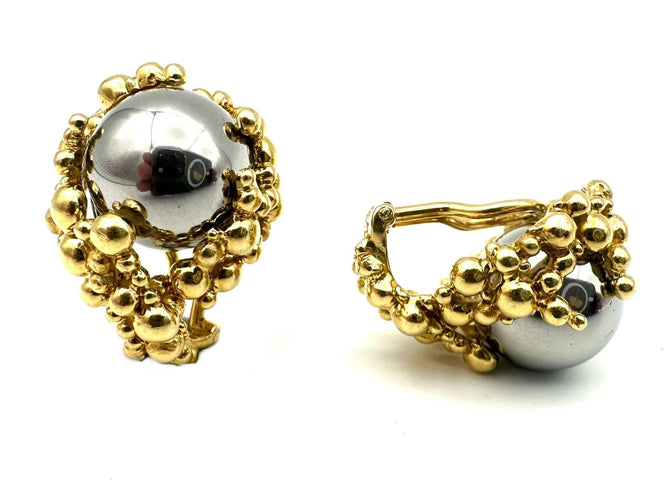 Boucles d'oreilles GILBERT ALBERT. Clips d'oreilles or jaune 18K et billes interchangeables 58 Facettes