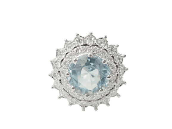 Bague 52.5 Bague entourage en or blanc et platine, Aigue marine et diamants 58 Facettes 33455