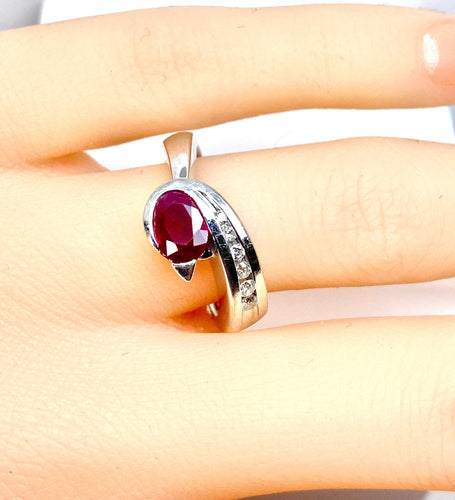Bague 53 Bague or blanc rubis diamants 58 Facettes AB645