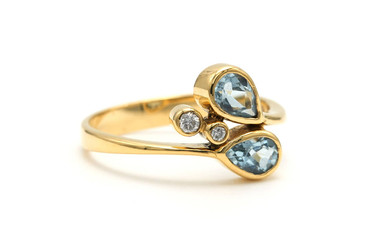 Současný prsten ze žlutého zlata osazený topazy a diamanty 