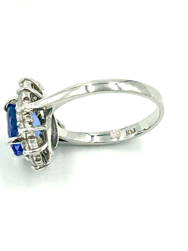 Bague 55 Bague Or Blanc 14K Tanzanite et Diamants 58 Facettes