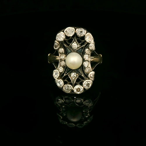 Bague 52 Yelow gold, pearl and dialmond ring circa 1890 58 Facettes