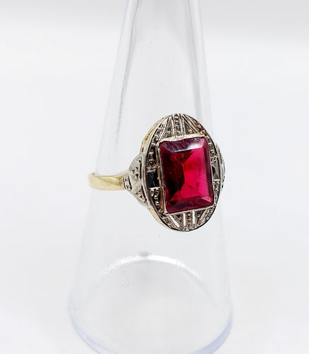 Bague 56.5 Bague Art Déco or, pierre rouge (circa 1930) 58 Facettes A05843