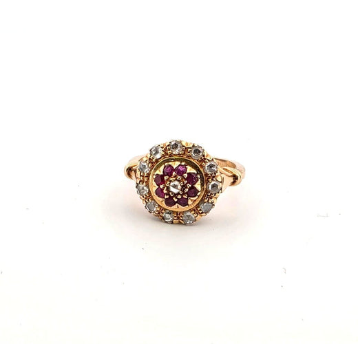 Bague 60 Bague en or jaune 14 carats sertie de diamants et de rubis 58 Facettes