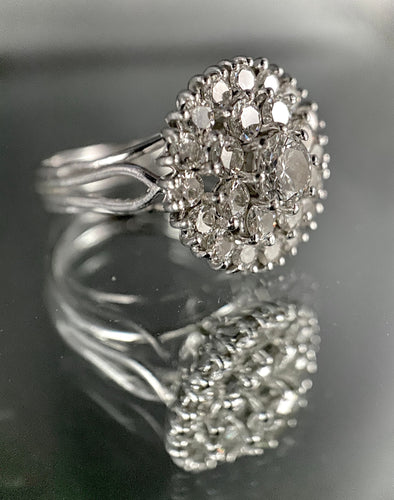 Bague 54.5 Bague fleur or blanc diamants 58 Facettes