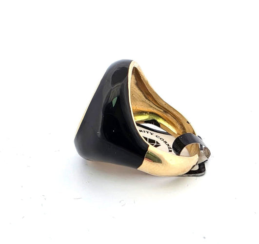 Bague Bague en or jaune et émail avec diamants 58 Facettes