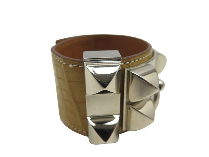 Collier bracelet HERMES medor collier de chien cdc en cuir de crocodile alligator 58 Facettes 268023