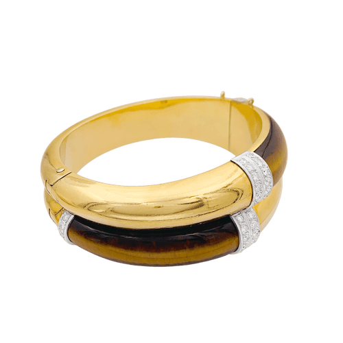 Bracelet Bracelet ouvrant, or jaune, oeil de tigre et diamants. 58 Facettes 34624
