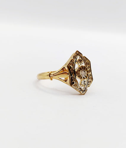 Bague 53.5 Bague marquise Art Déco or jaune, diamant taille rose (circa 1910) 58 Facettes A06376