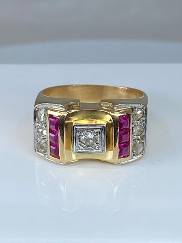 Bague 58 Bague Tank diamants & rubis synthétiques 58 Facettes
