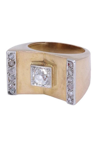 Bague 53 Bague Tank ors jaune et blanc, diamants 58 Facettes 083851