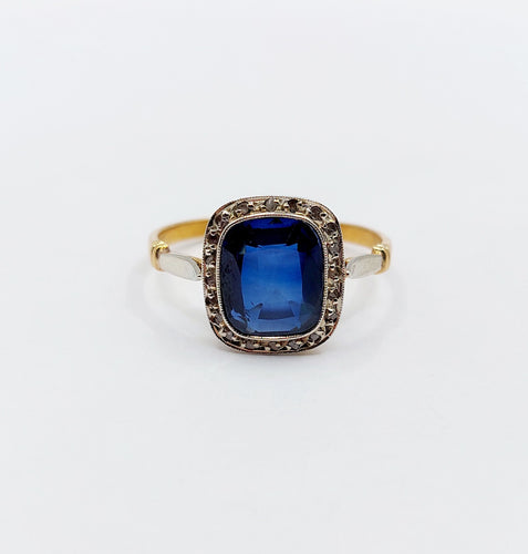 Bague 59 Bague art déco or jaune, saphir synthétique et diamants 58 Facettes B01002