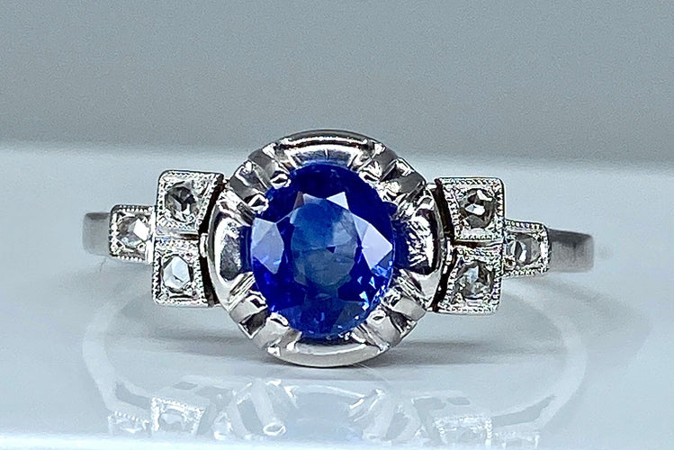 Bague 56 Bague saphir et diamants vers 1900 58 Facettes AB306