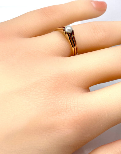 1900'ler civarı ince inci pembe altın yüzük 