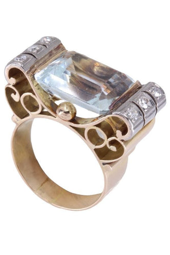 Bague 54 Bague tank aigue-marine et diamants 58 Facettes 085871