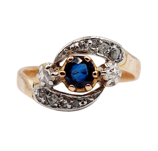 Bague 48 Bague tourbillon antique or rose saphir et diamants taille rose (circa 1900) 58 Facettes A06284