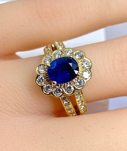 Bague 52 Bague marguerite en or jaune 18 carats, saphir et diamants 58 Facettes AB494