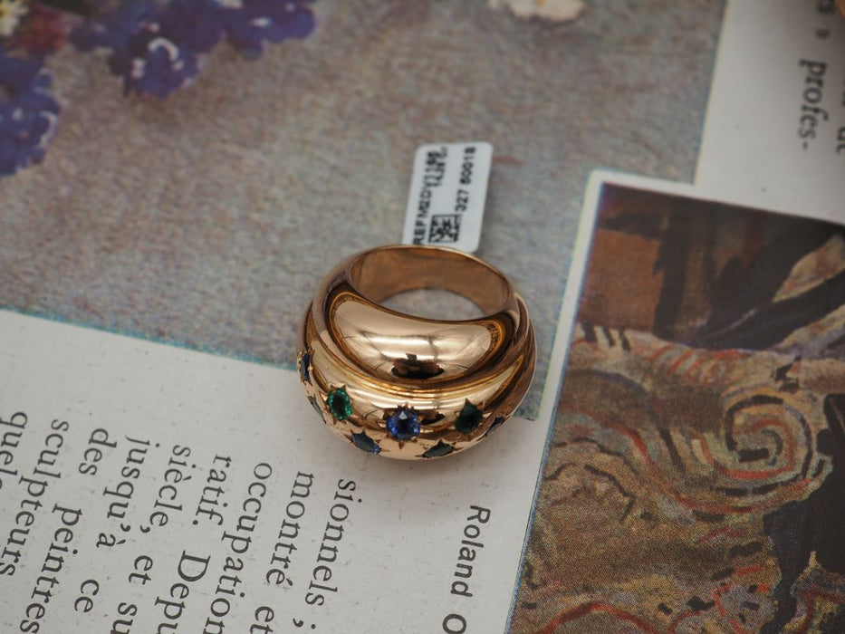 Yellow gold sapphire emerald bangle ring