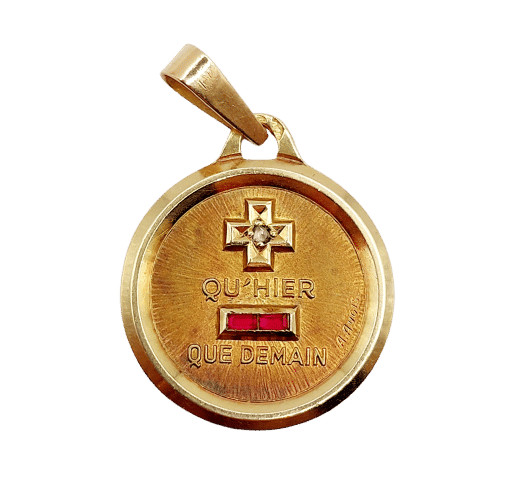 Pendentif Augis - Pendentif médaille d'amour 19 mm en or 18k avec diamant et rubis 58 Facettes A06534