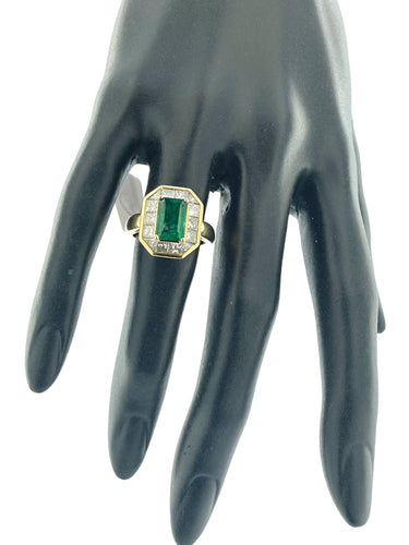 Bague 53 Bague cocktail française rétro en or jaune avec diamants et émeraude 58 Facettes