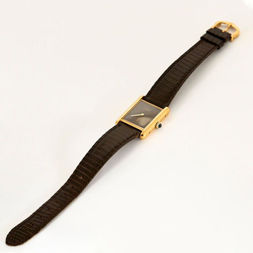 Montre CARTIER - Montre Tank Must argent plaqué or cadran laqué marron "Bois" 58 Facettes