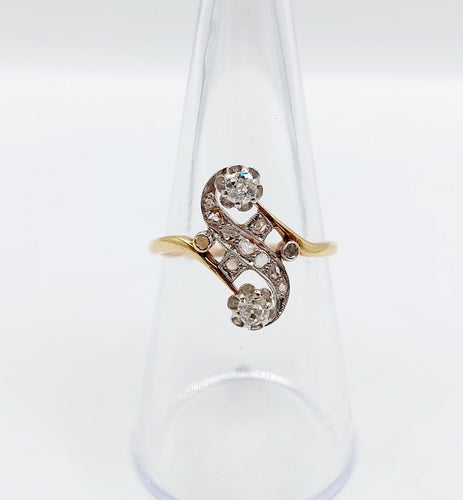 Bague 54.5 Bague toi et moi antique or jaune, platine et diamants 58 Facettes A05752