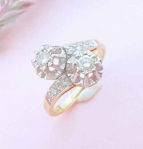 Bague 58.5 Bague de fiançailles vintage Toi et Moi - Diamants - Or 58 Facettes AA 1644