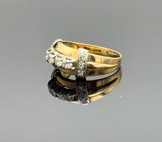 Bague 55.5 Bague bandeau ancienne en or jaune 18K  sertie de diamants 58 Facettes