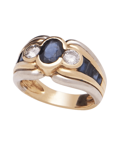 Bague jarretière Excellence Or 18K jaune blanc Saphir Diamant