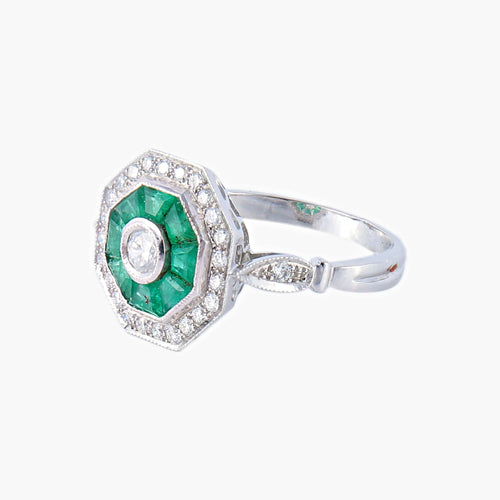 Styl pierścienia Art Deco Diamenty Szmaragdy