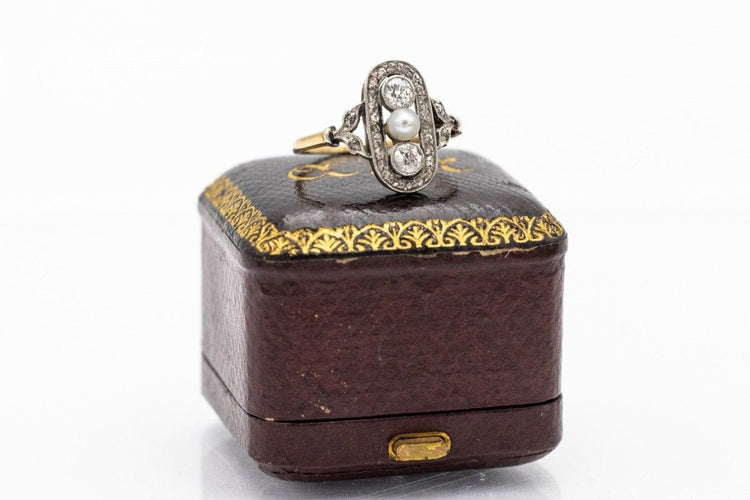 Bague 53 Bague de style Art déco avec perle et diamants 58 Facettes 10077