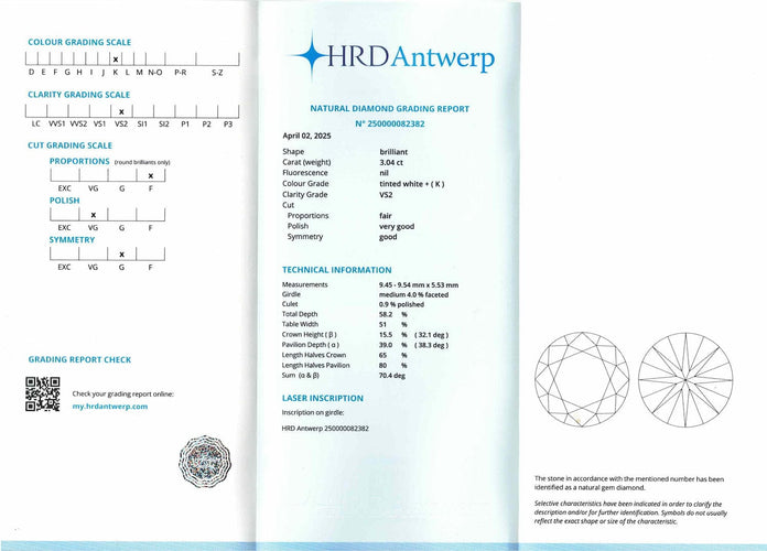 Bague 53 Solitaire en or jaune 18K avec diamant central 3,04 ct K-VS2 HRD et pavage 1,75 ct - Taille 53 58 Facettes FB10500