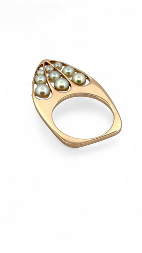 Bague 51.5 Bague en or jaune 18 carats et perles 58 Facettes