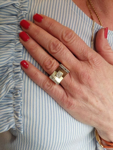 Bague 53 Bague Tank ors jaune et blanc, diamants 58 Facettes 083851