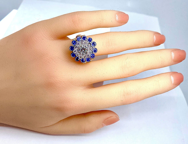 Bague 51 Bague Or blanc Diamants Saphirs 58 Facettes AB241