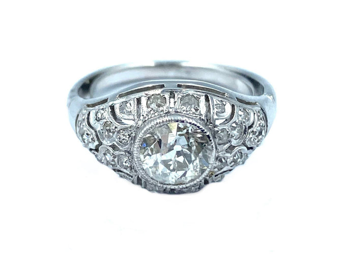 Bague 51 Bague Art-Deco or, platine et diamants 58 Facettes