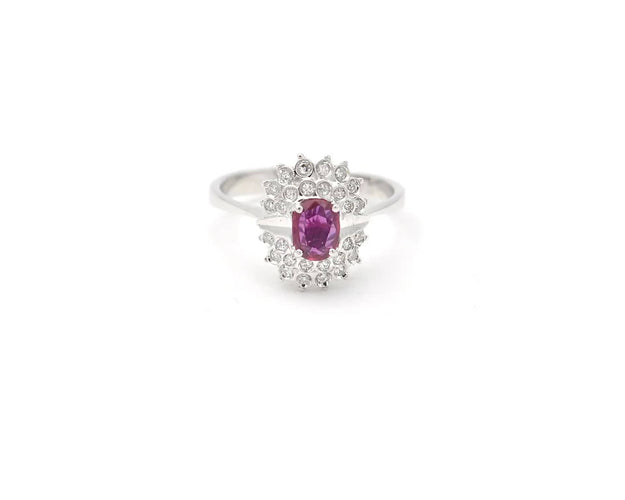 Bague Bague en or blanc avec rubis de Thaïlande de 0,70 ct et diamants 58 Facettes 14196