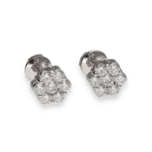 Boucles d'oreilles Boucles d'Oreilles Fleur – Or Blanc 18k – 1,60 ct de Diamants Brillants G-VS – Systèmes Alpa 58 Facettes FB10929