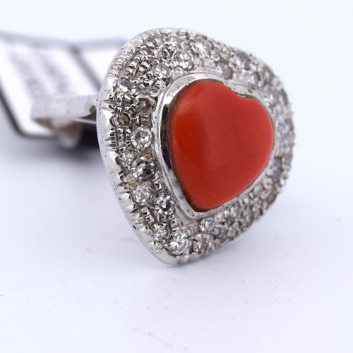 Bague 55 Bague coeur corail en or blanc 58 Facettes