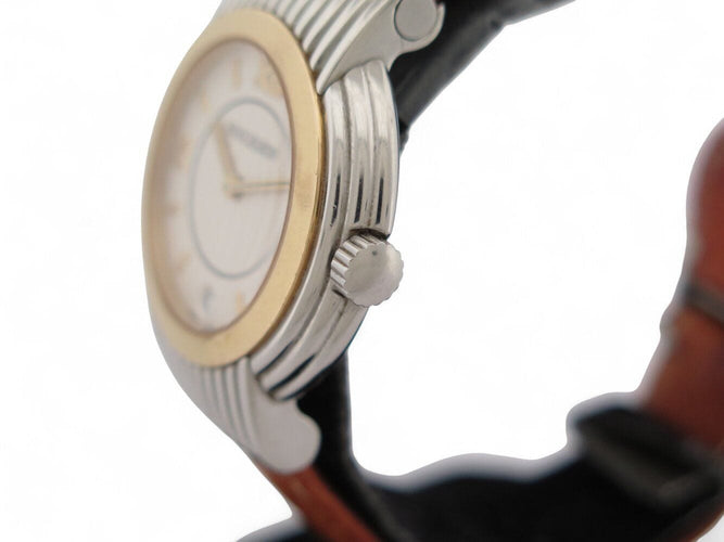 Montre montre BOUCHERON solis or 18k & acier bracelet croco autruche quartz 58 Facettes 270502